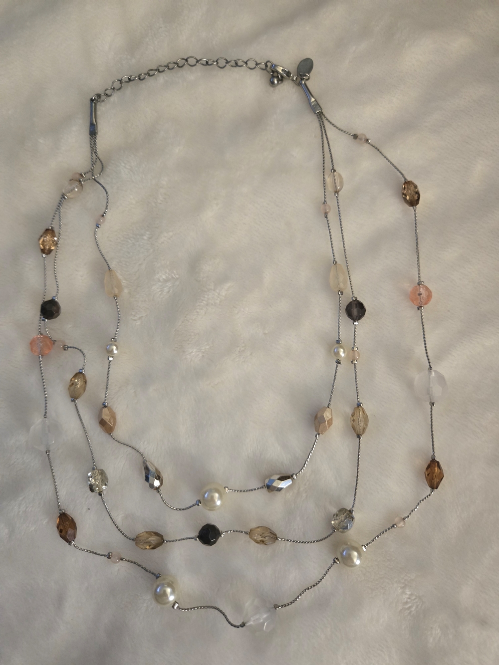 Lia Sophia Multi-Strand Beaded Necklace in Neutral Browns and Ivory